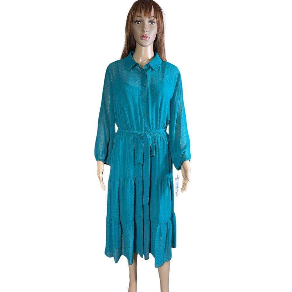 Nwt New $138 Nanette Lepore Deep Lake Teal Tiered Skirt Shirtdress Size 16